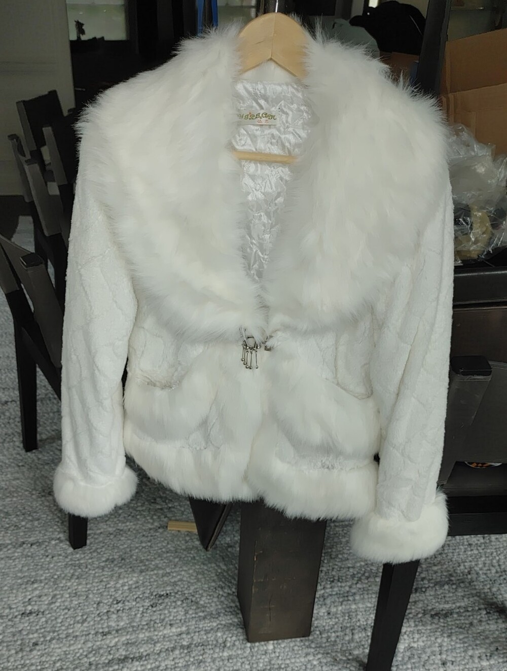 Lux Plush White Faux-Fur Jacket with Wide Collar